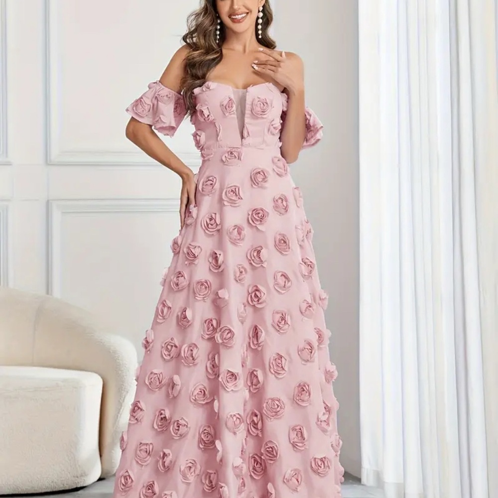 Elegant Pink Floral Off-Shoulder Dress